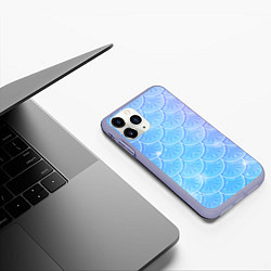 Чехол iPhone 11 Pro матовый Голубая чешуя русалки - паттерн, цвет: 3D-светло-сиреневый — фото 2