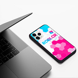 Чехол iPhone 11 Pro матовый Roblox neon gradient style: символ сверху, цвет: 3D-черный — фото 2