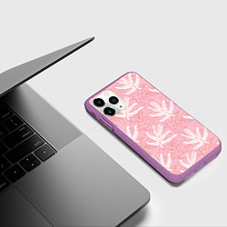 Чехол iPhone 11 Pro матовый Листья экзотические скетч, цвет: 3D-фиолетовый — фото 2