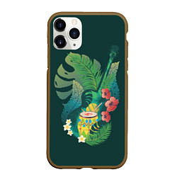 Чехол iPhone 11 Pro матовый Акустическая гитара с барабаном и тропическими лис, цвет: 3D-коричневый
