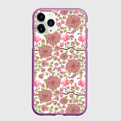 Чехол iPhone 11 Pro матовый Фламинго и лотосы, цвет: 3D-фиолетовый