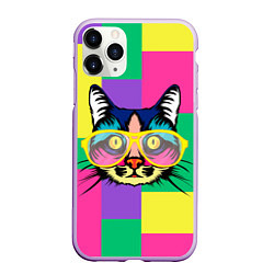 Чехол iPhone 11 Pro матовый Кот в стиле поп-арт, цвет: 3D-сиреневый