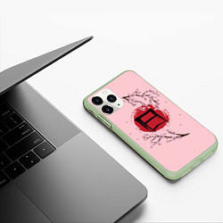 Чехол iPhone 11 Pro матовый Цветущая сакура с иероглифом cолнце, цвет: 3D-салатовый — фото 2