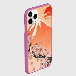 Чехол iPhone 11 Pro матовый Ветка цветущей сакуры и вулкан, цвет: 3D-фиолетовый — фото 2