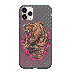 Чехол iPhone 11 Pro матовый Медведь прорывается, цвет: 3D-темно-зеленый
