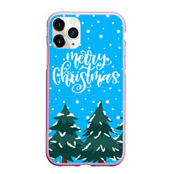 Чехол iPhone 11 Pro матовый Merry christmas - Ёлочки, цвет: 3D-розовый