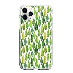 Чехол iPhone 11 Pro матовый Акварельные листья, цвет: 3D-белый