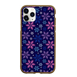 Чехол iPhone 11 Pro матовый Снежинки ночные, цвет: 3D-коричневый