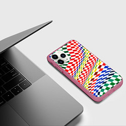 Чехол iPhone 11 Pro матовый Разноцветная оптическая иллюзия, цвет: 3D-малиновый — фото 2