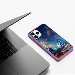 Чехол iPhone 11 Pro матовый Горы и бескрайний космос, цвет: 3D-фиолетовый — фото 2