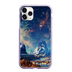 Чехол iPhone 11 Pro матовый Горы и бескрайний космос, цвет: 3D-светло-сиреневый