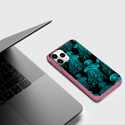 Чехол iPhone 11 Pro матовый Неоновые медузы, цвет: 3D-малиновый — фото 2