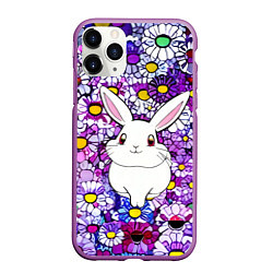 Чехол iPhone 11 Pro матовый Веселый кролик в цветах, цвет: 3D-фиолетовый