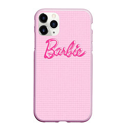Чехол iPhone 11 Pro матовый Барби - логотип на клетчатом фоне, цвет: 3D-розовый