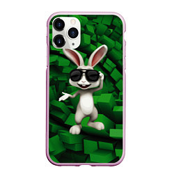 Чехол iPhone 11 Pro матовый Прикольный заяц в тёмных очках, цвет: 3D-розовый