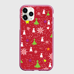 Чехол iPhone 11 Pro матовый Red new year, цвет: 3D-малиновый