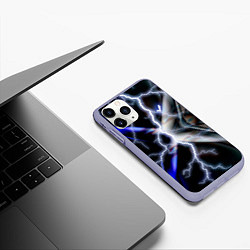 Чехол iPhone 11 Pro матовый Молния в космосе, цвет: 3D-светло-сиреневый — фото 2