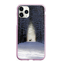 Чехол iPhone 11 Pro матовый Олень в зимнем лесу, цвет: 3D-розовый