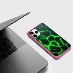Чехол iPhone 11 Pro матовый Зелёные неоновые плиты, цвет: 3D-малиновый — фото 2