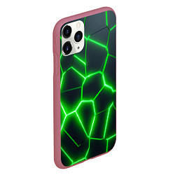 Чехол iPhone 11 Pro матовый Зелёные неоновые плиты, цвет: 3D-малиновый — фото 2