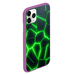 Чехол iPhone 11 Pro матовый Зелёные неоновые плиты, цвет: 3D-фиолетовый — фото 2
