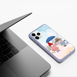 Чехол iPhone 11 Pro матовый Зайчики под зонтом, цвет: 3D-светло-сиреневый — фото 2