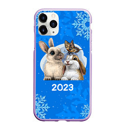 Чехол iPhone 11 Pro матовый Влюбленные кролики 2023, цвет: 3D-сиреневый