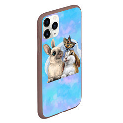 Чехол iPhone 11 Pro матовый Милые влюбленные кролики, цвет: 3D-коричневый — фото 2