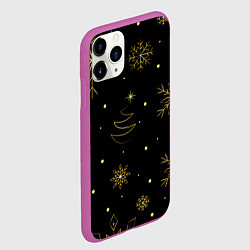 Чехол iPhone 11 Pro матовый Золотые снежинки на темном фоне, цвет: 3D-фиолетовый — фото 2