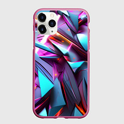 Чехол iPhone 11 Pro матовый Осколки голубовато-металлические, цвет: 3D-малиновый