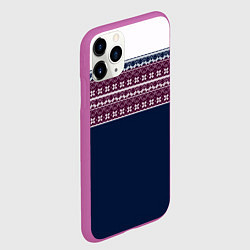 Чехол iPhone 11 Pro матовый Скандинавский орнамент на синем, бордовом фоне, цвет: 3D-фиолетовый — фото 2