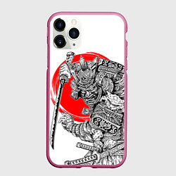 Чехол iPhone 11 Pro матовый Самурай с мечом на белом фоне