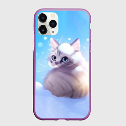 Чехол iPhone 11 Pro матовый Заснеженный котик, цвет: 3D-фиолетовый