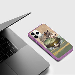 Чехол iPhone 11 Pro матовый Портрет волка в технике двойной экспозиции, цвет: 3D-фиолетовый — фото 2
