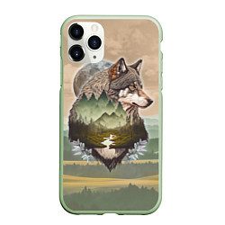 Чехол iPhone 11 Pro матовый Портрет волка в технике двойной экспозиции