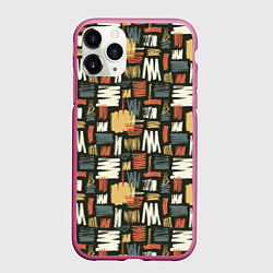 Чехол iPhone 11 Pro матовый Узор штрихованный, цвет: 3D-малиновый