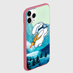 Чехол iPhone 11 Pro матовый Заяц на реактивной морковке, цвет: 3D-малиновый — фото 2