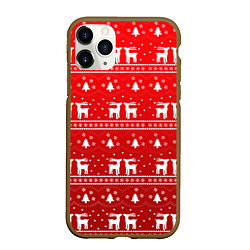 Чехол iPhone 11 Pro матовый Новогодний орнамент с оленями, цвет: 3D-коричневый