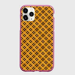 Чехол iPhone 11 Pro матовый Черно желтый узор в косую клетку, цвет: 3D-малиновый