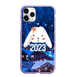 Чехол iPhone 11 Pro матовый Белый крольчонок с цветком, цвет: 3D-светло-сиреневый