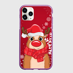 Чехол iPhone 11 Pro матовый Новогодний олень и снежинки