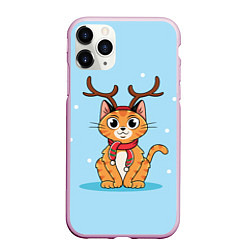 Чехол iPhone 11 Pro матовый Кот с рожками, цвет: 3D-розовый