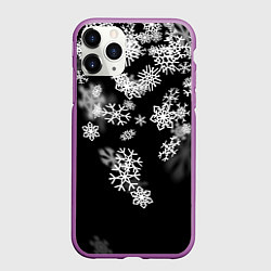 Чехол iPhone 11 Pro матовый Белые снежинки, цвет: 3D-фиолетовый