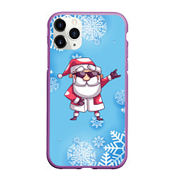 Чехол iPhone 11 Pro матовый Крутой Дед Мороз - снежинки