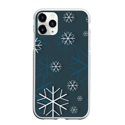 Чехол iPhone 11 Pro матовый Белые снежинки на синем фоне