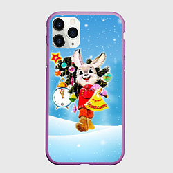 Чехол iPhone 11 Pro матовый Зайчик с советских открыток, цвет: 3D-фиолетовый