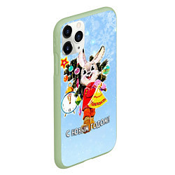 Чехол iPhone 11 Pro матовый Зайчик с ёлкой с советских открыток, цвет: 3D-салатовый — фото 2