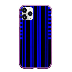 Чехол iPhone 11 Pro матовый Черно синий полосатый узор, цвет: 3D-фиолетовый