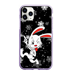 Чехол iPhone 11 Pro матовый Подмигивающий кролик в снежинках