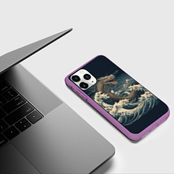 Чехол iPhone 11 Pro матовый Морской дракон в японском стиле, цвет: 3D-фиолетовый — фото 2